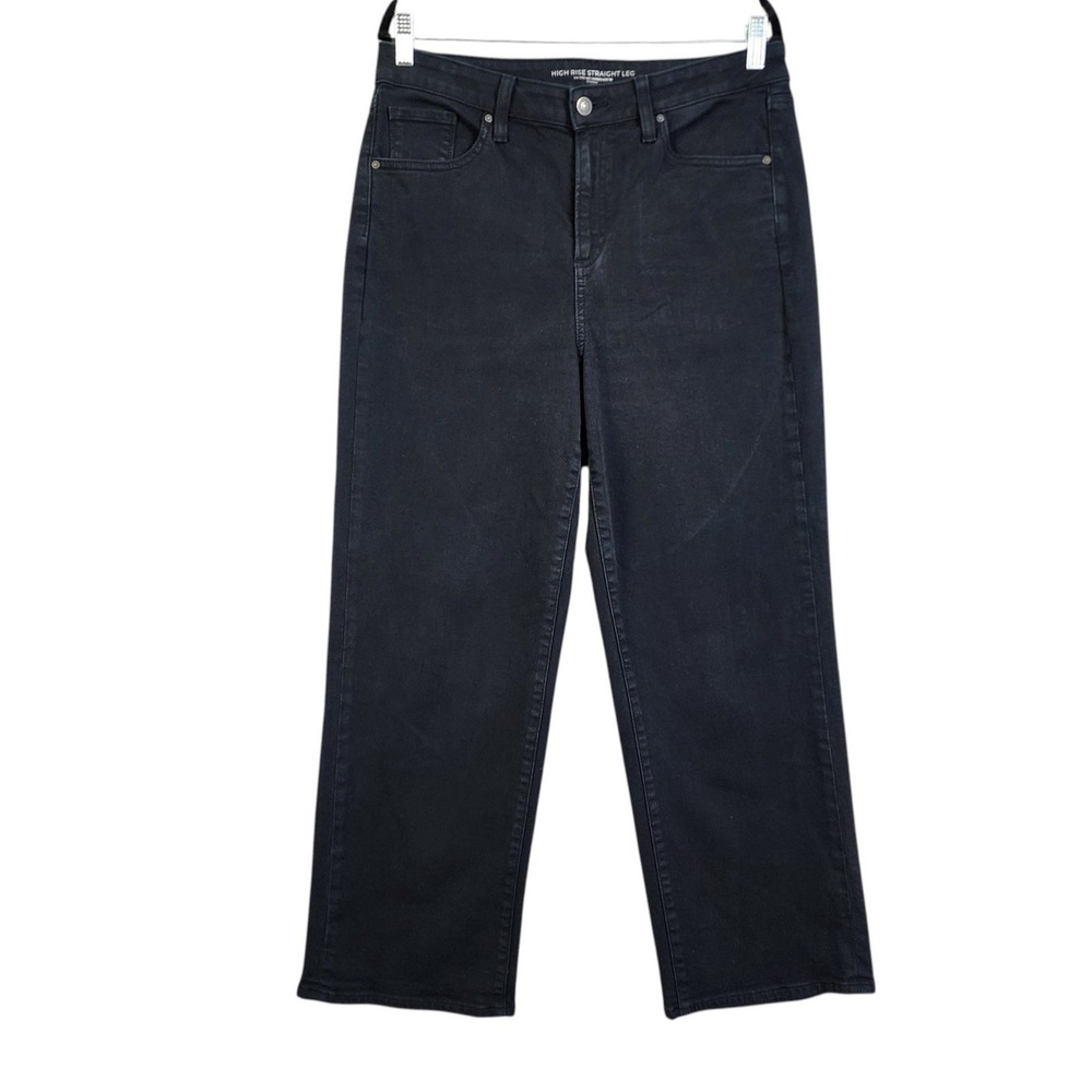 Chicos Womens High Rise Straight Leg Jeans Size US 12R Black Denim‎ Wash Stretch